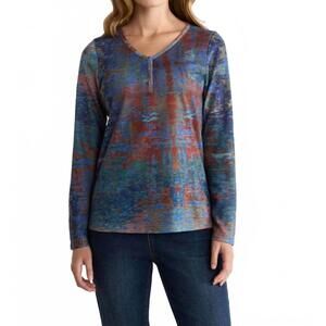 NEW FDJ long-sleeve notch neck top in autumn reflection